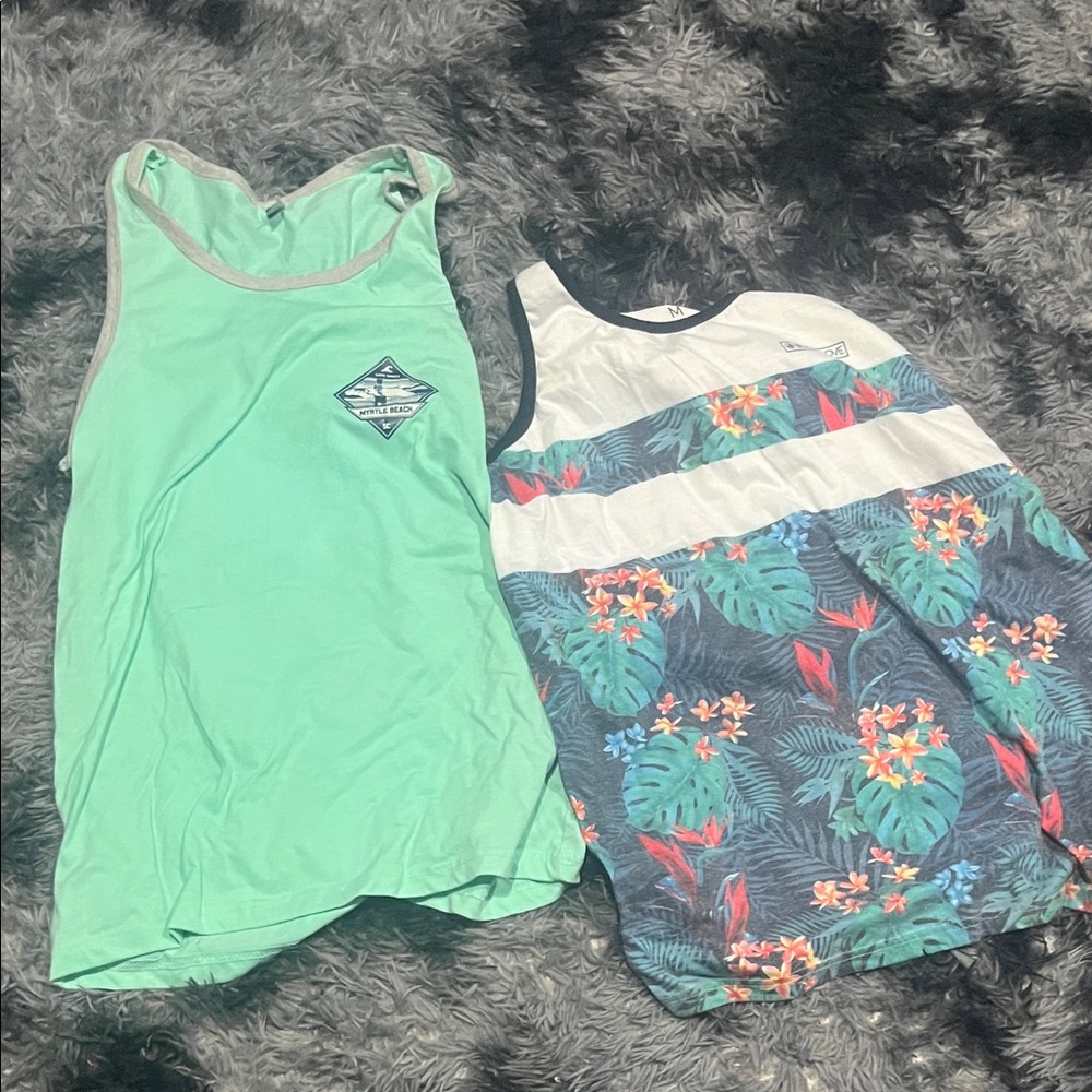 Mens Tropical Tank Tops - Green and Multicolor